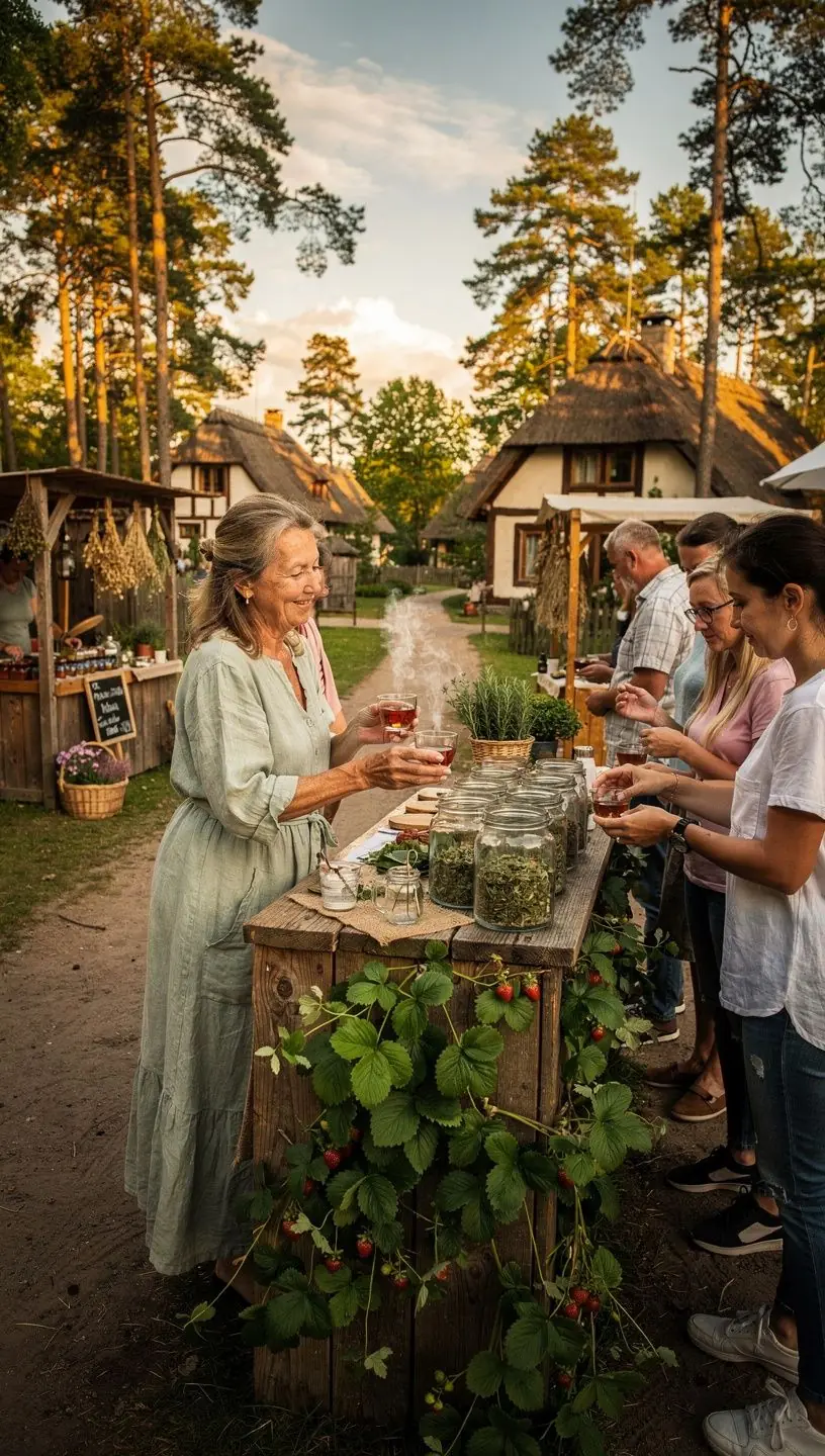 Švelni braškių lapų arbata, užpilta karštu vandeniu, su garuojančiu puodeliu.