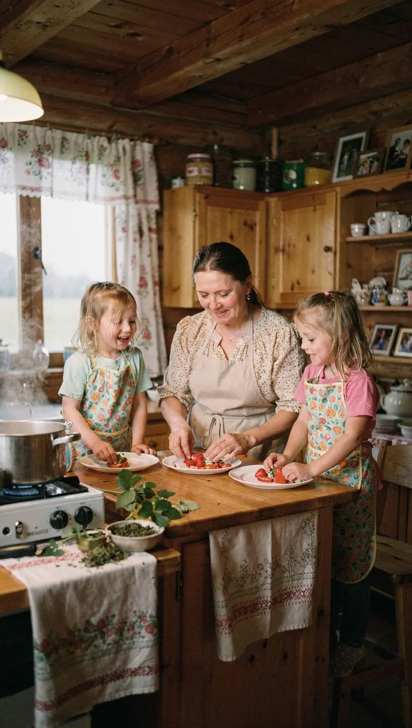 Šviežiai paruošta braškių lapų arbata, garuojanti šiltame puodelyje su citrinos griežinėliu.